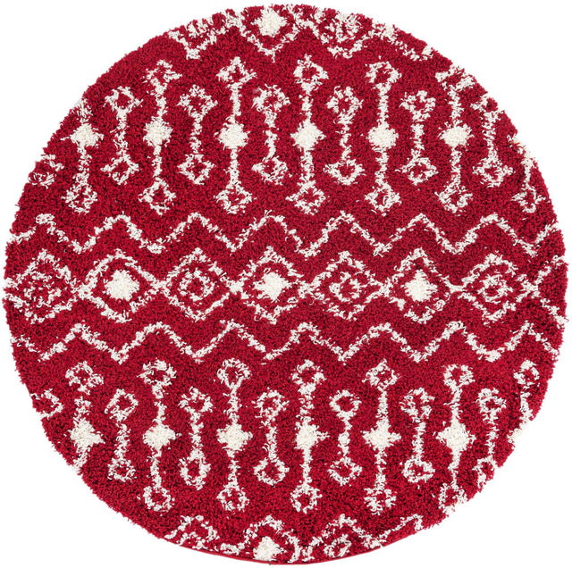 Burgundy Red 5' 3 x 5' 3 Moroccan Trellis Shag Round Area Rug Thick Soft Touch Fluffy & Plush Shaggy Pile