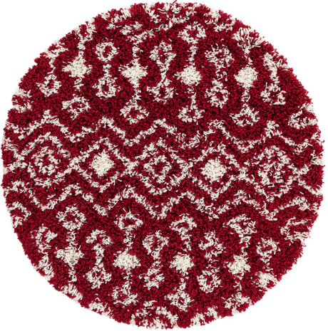 Burgundy Red 3' 3 x 3' 3 Moroccan Trellis Shag Round Rug