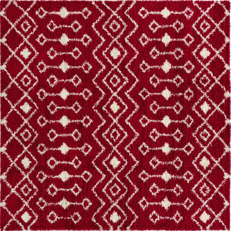 Burgundy Red 10' x 10' Moroccan Trellis Shag Square Rug