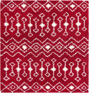Burgundy Red 7' 10 x 7' 10 Moroccan Trellis Shag Square Area Rug Thick Soft Touch Fluffy & Plush Shaggy Pile