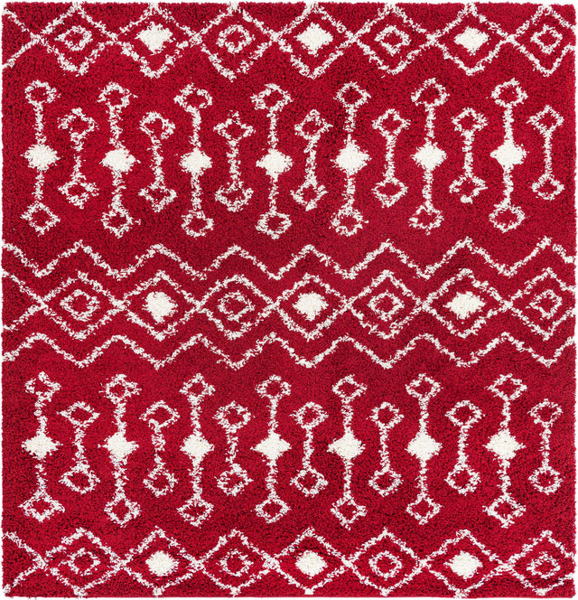Burgundy Red 7' 10 x 7' 10 Moroccan Trellis Shag Square Area Rug Thick Soft Touch Fluffy & Plush Shaggy Pile