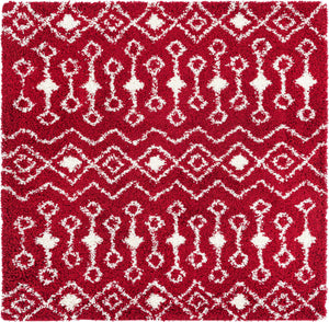 Burgundy Red 6' 1 x 6' 1 Moroccan Trellis Shag Square Area Rug Thick Soft Touch Fluffy & Plush Shaggy Pile