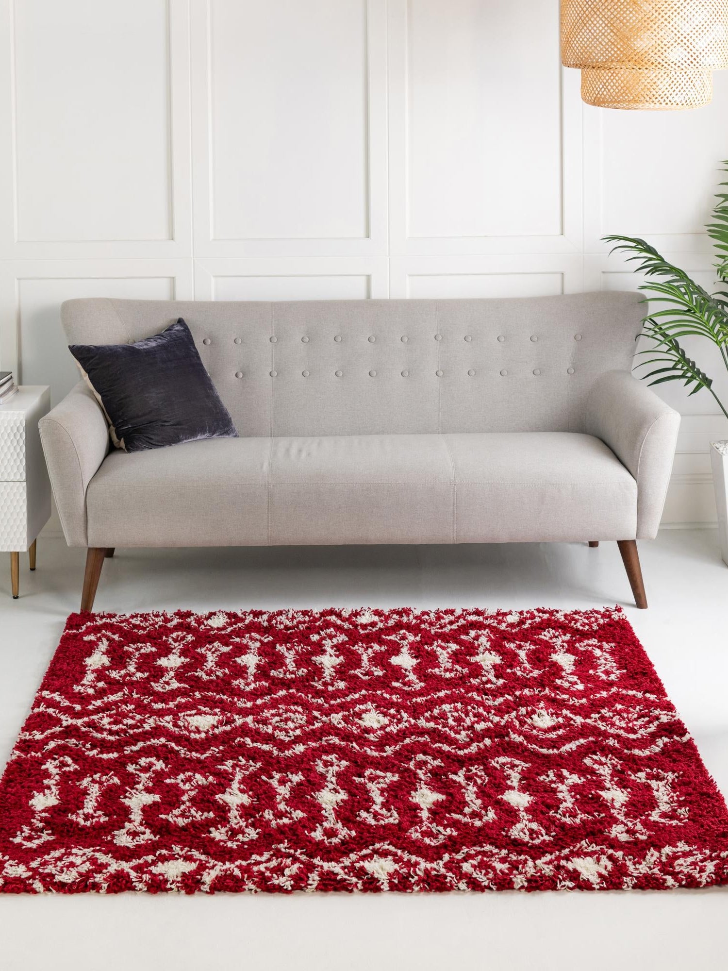 Burgundy Red 5' 3 x 5' 3 Moroccan Trellis Shag Square Area Rug Thick Soft Touch Fluffy & Plush Shaggy Pile 100% Polypropylene Geometric Traditional Carpet for Sale at Rug Engine
