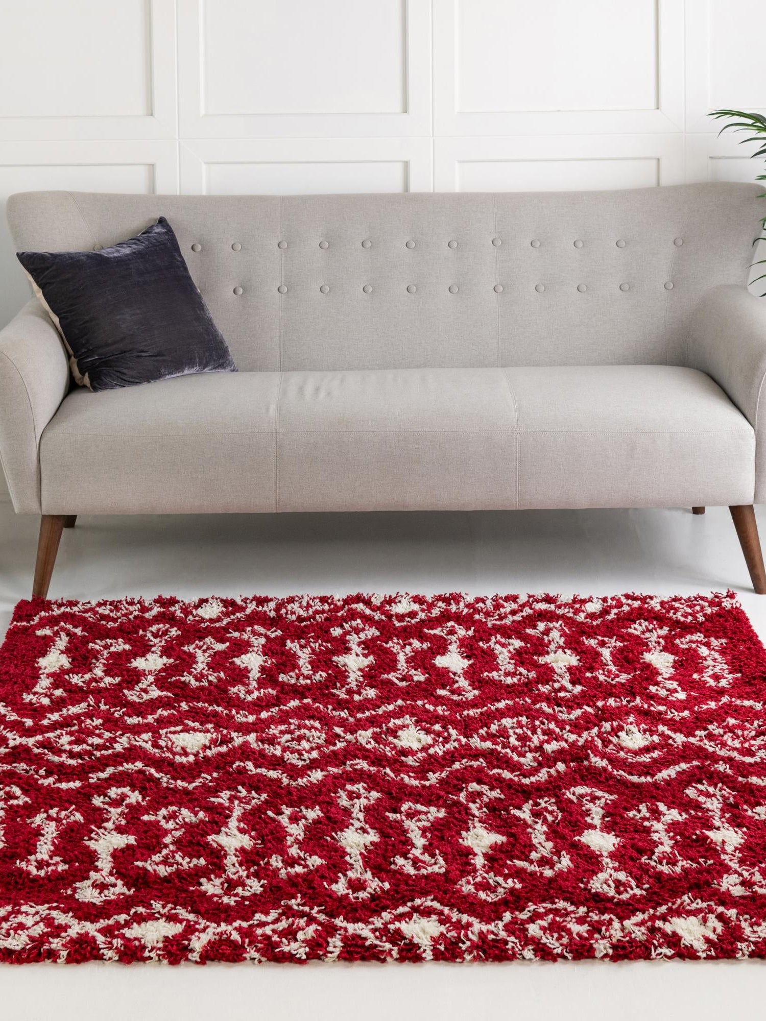 Burgundy Red 3' 1 x 3' 1 Moroccan Trellis Shag Square Area Rug Thick Soft Touch Fluffy & Plush Shaggy Pile 100% Polypropylene Geometric Traditional Carpet for Sale at Rug Engine