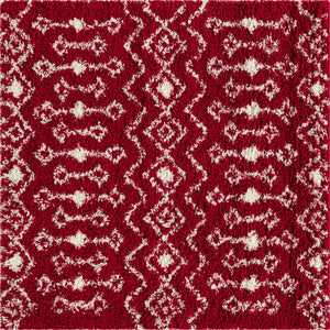 Burgundy Red 5' 3 x 5' 3 Moroccan Trellis Shag Square Area Rug Thick Soft Touch Fluffy & Plush Shaggy Pile