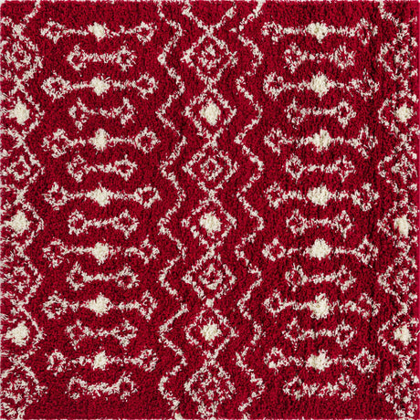 Burgundy Red 5' 3 x 5' 3 Moroccan Trellis Shag Square Area Rug Thick Soft Touch Fluffy & Plush Shaggy Pile