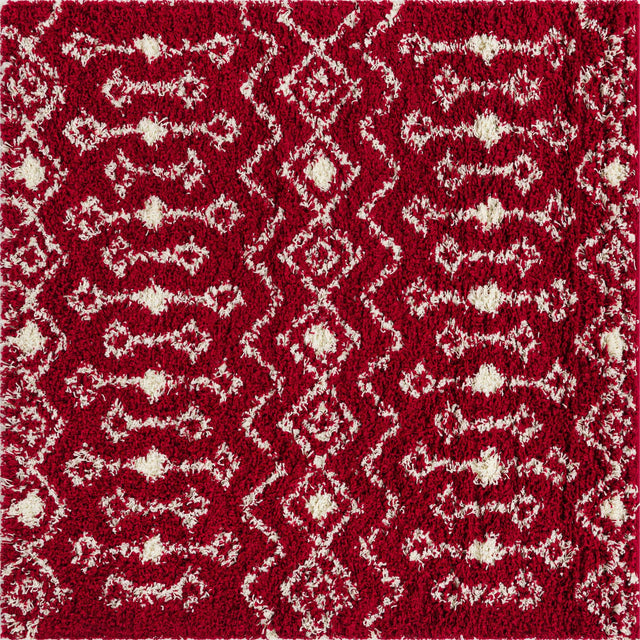 Burgundy Red 5' 3 x 5' 3 Moroccan Trellis Shag Square Area Rug Thick Soft Touch Fluffy & Plush Shaggy Pile