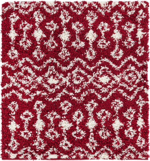 Burgundy Red 3' 1 x 3' 1 Moroccan Trellis Shag Square Area Rug Thick Soft Touch Fluffy & Plush Shaggy Pile