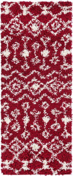Burgundy Red 2' x 5' 1 Moroccan Trellis Shag Runner Area Rug Thick Soft Touch Fluffy & Plush Shaggy Pile