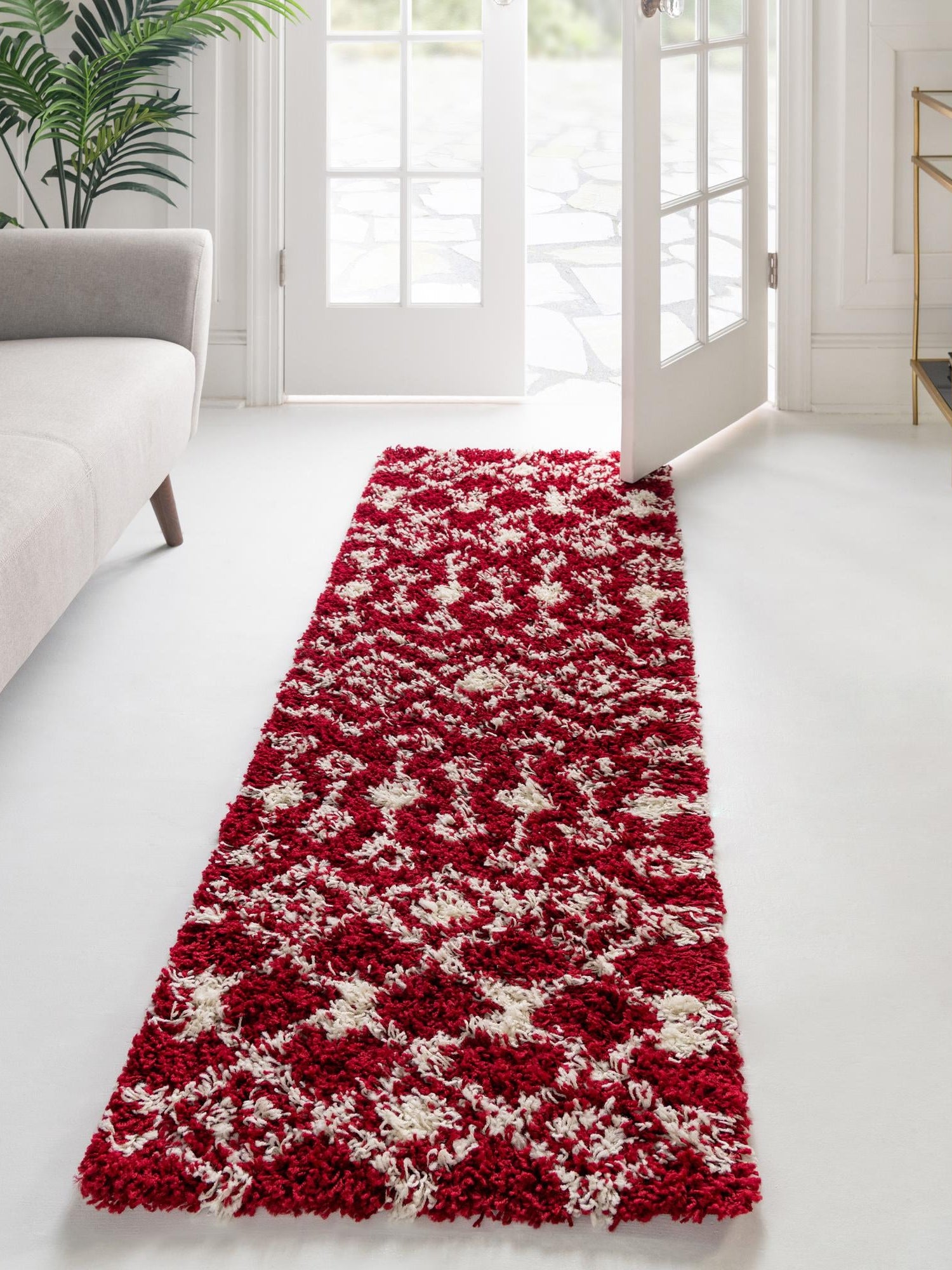 Burgundy Red 2' x 6' 1 Moroccan Trellis Shag Runner Area Rug Thick Soft Touch Fluffy & Plush Shaggy Pile 100% Polypropylene Geometric Traditional Carpet for Sale at Rug Engine
