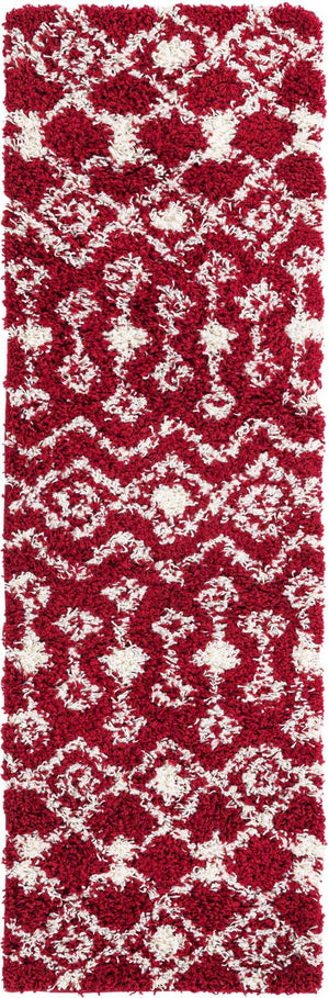 Burgundy Red 2' x 6' 1 Moroccan Trellis Shag Runner Area Rug Thick Soft Touch Fluffy & Plush Shaggy Pile