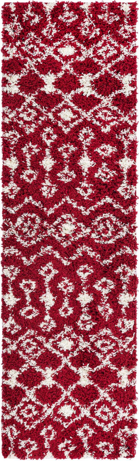 Burgundy Red 2' x 7' Moroccan Trellis Shag Runner Rug