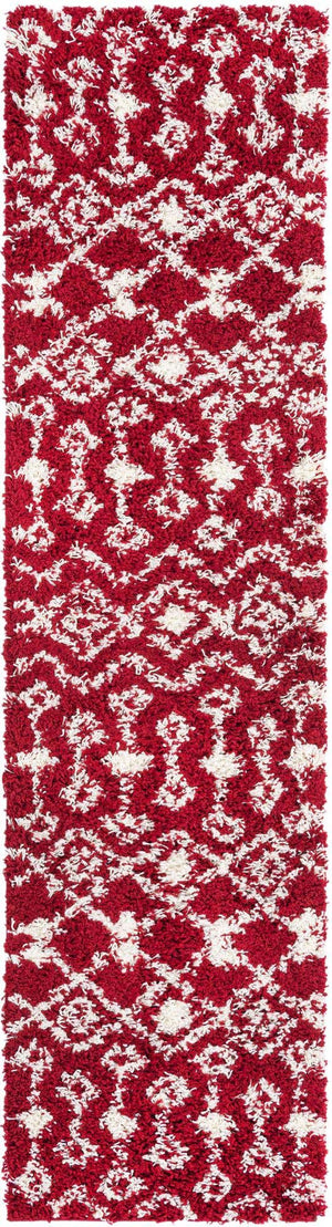 Burgundy Red 2' x 8' Moroccan Trellis Shag Runner Area Rug Thick Soft Touch Fluffy & Plush Shaggy Pile