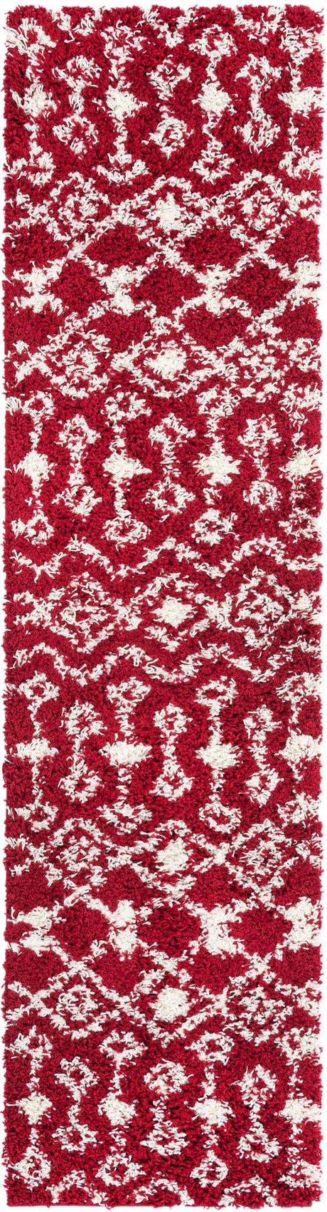 Burgundy Red 2' x 8' Moroccan Trellis Shag Runner Area Rug Thick Soft Touch Fluffy & Plush Shaggy Pile