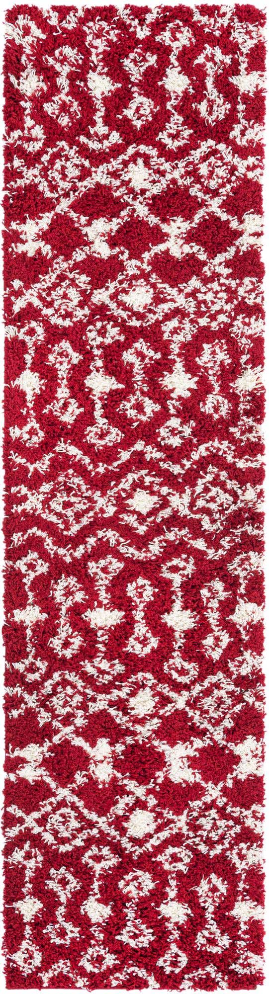 Burgundy Red 2' x 8' Moroccan Trellis Shag Runner Area Rug Thick Soft Touch Fluffy & Plush Shaggy Pile