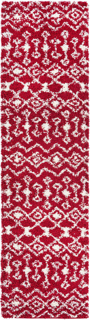 Burgundy Red 2' 7 x 10' Moroccan Trellis Shag Runner Area Rug Thick Soft Touch Fluffy & Plush Shaggy Pile