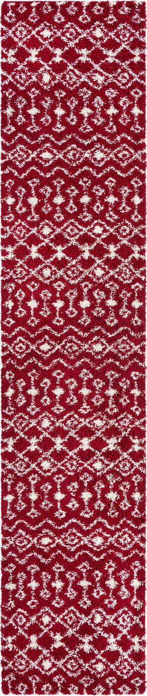Burgundy Red 3' 3 x 16' 5 Moroccan Trellis Shag Runner Area Rug Thick Soft Touch Fluffy & Plush Shaggy Pile