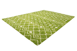 Green 10' x 14' 1 Moroccan Trellis Shag Rectangle Area Rug Thick Soft Touch Fluffy & Plush Shaggy Pile