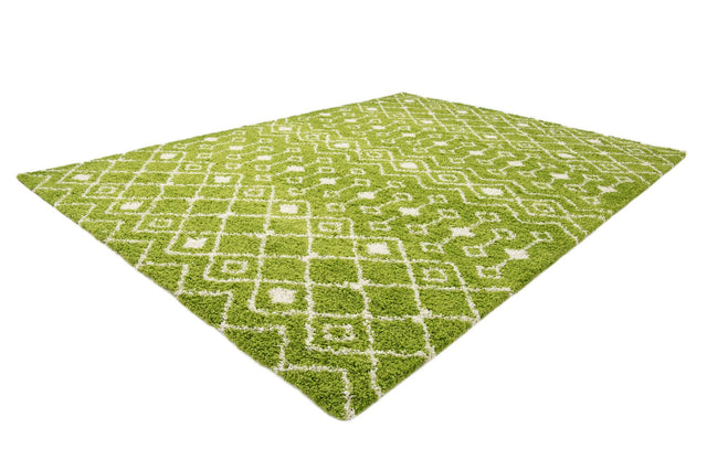 Green 10' x 14' 1 Moroccan Trellis Shag Rectangle Area Rug Thick Soft Touch Fluffy & Plush Shaggy Pile