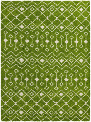 Green 10' x 14' 1 Moroccan Trellis Shag Rectangle Area Rug Thick Soft Touch Fluffy & Plush Shaggy Pile