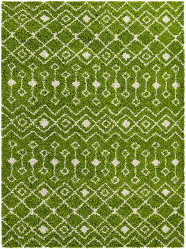 Green 10' x 14' 1 Moroccan Trellis Shag Rectangle Area Rug Thick Soft Touch Fluffy & Plush Shaggy Pile
