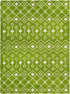 Green 10' x 13' 1 Moroccan Trellis Shag Rectangle Area Rug Thick Soft Touch Fluffy & Plush Shaggy Pile