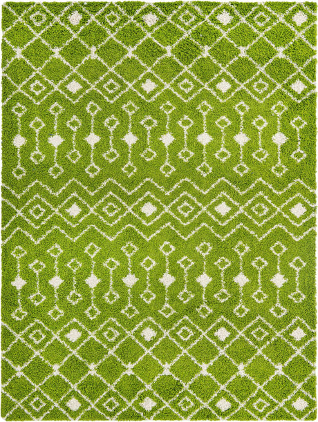Green 10' x 13' 1 Moroccan Trellis Shag Rectangle Area Rug Thick Soft Touch Fluffy & Plush Shaggy Pile