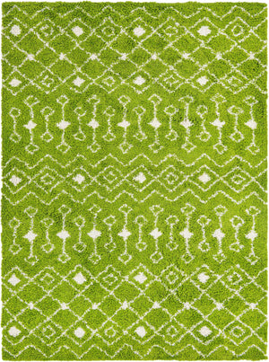 Green 9' x 12' Moroccan Trellis Shag Rectangle Area Rug Thick Soft Touch Fluffy & Plush Shaggy Pile