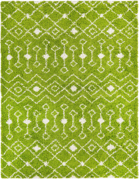 Green 7' 10 x 10' Moroccan Trellis Shag Rectangle Area Rug Thick Soft Touch Fluffy & Plush Shaggy Pile