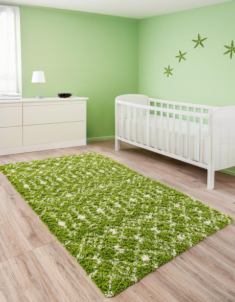 Green 10' x 14' 1 Moroccan Trellis Shag Rectangle Area Rug Thick Soft Touch Fluffy & Plush Shaggy Pile 100% Polypropylene Geometric Traditional Carpet for Sale at Rug Engine