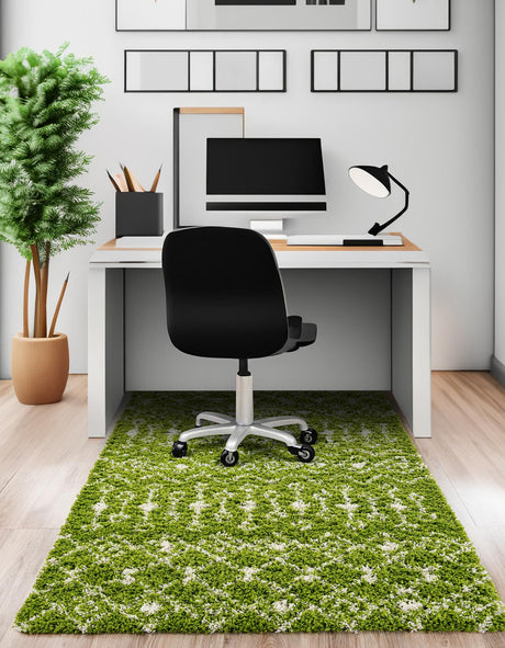 Green 10' x 13' 1 Moroccan Trellis Shag Rectangle Area Rug Thick Soft Touch Fluffy & Plush Shaggy Pile 100% Polypropylene Geometric Traditional Carpet for Sale at Rug Engine