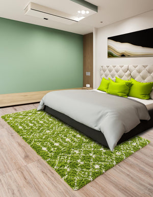 Green 10' x 13' 1 Moroccan Trellis Shag Rectangle Area Rug Thick Soft Touch Fluffy & Plush Shaggy Pile