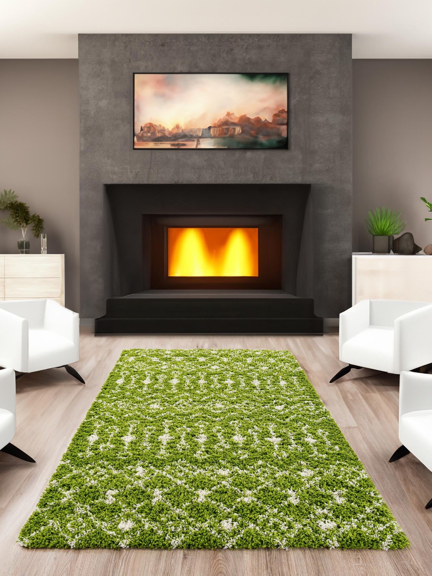 Green 10' x 14' 1 Moroccan Trellis Shag Rectangle Area Rug Thick Soft Touch Fluffy & Plush Shaggy Pile 100% Polypropylene Geometric Traditional Carpet for Sale at Rug Engine