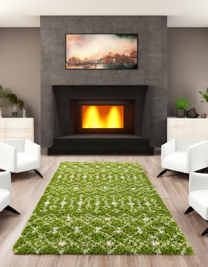 Green 10' x 13' 1 Moroccan Trellis Shag Rectangle Area Rug Thick Soft Touch Fluffy & Plush Shaggy Pile