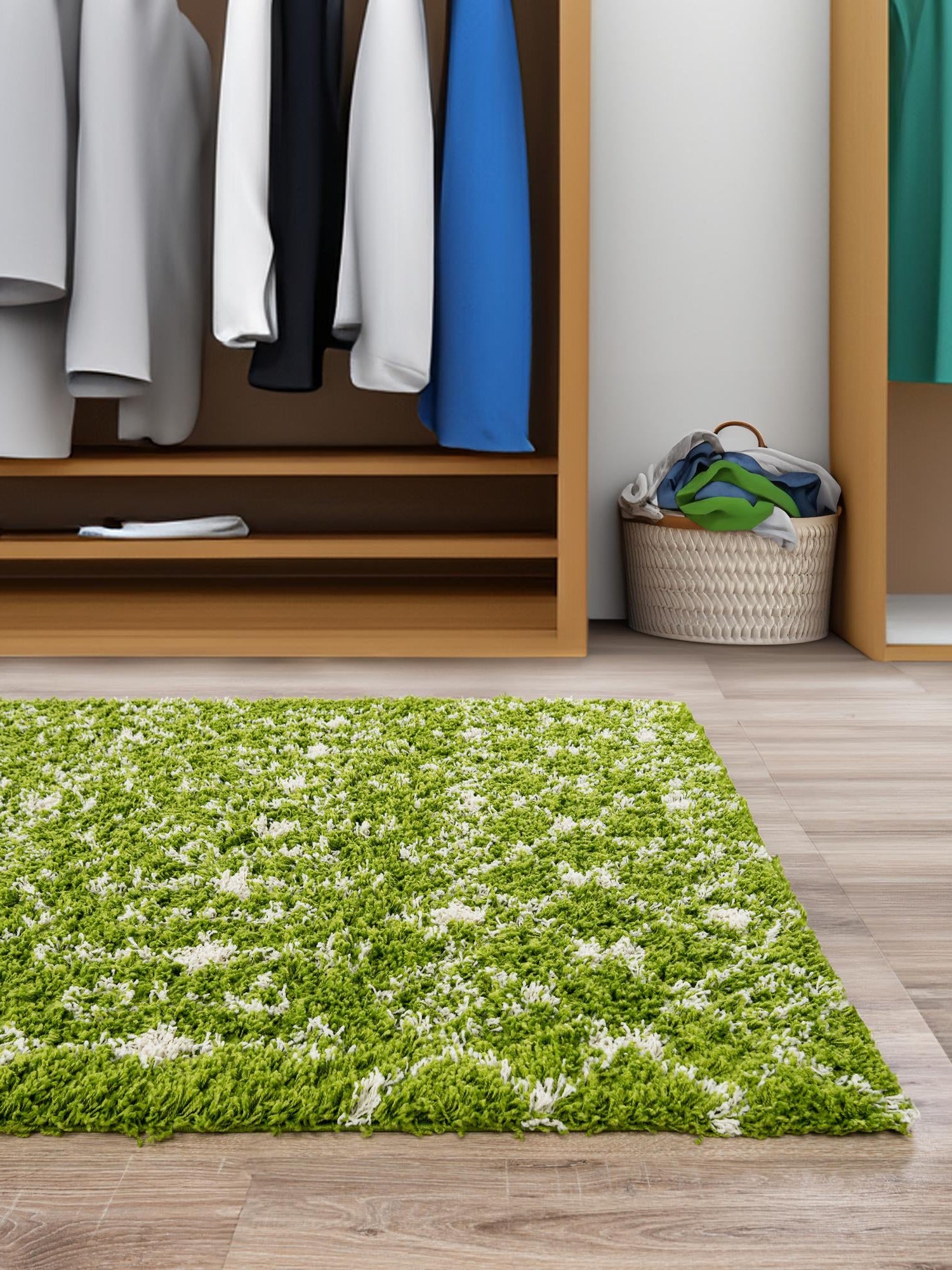 Green 9' x 12' Moroccan Trellis Shag Rectangle Area Rug Thick Soft Touch Fluffy & Plush Shaggy Pile 100% Polypropylene Geometric Traditional Carpet for Sale at Rug Engine