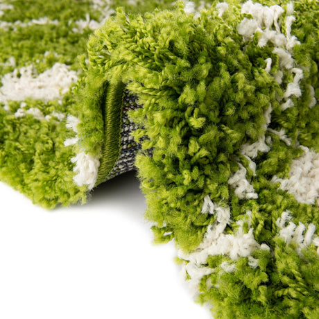 Green 9' x 12' Moroccan Trellis Shag Rectangle Area Rug Thick Soft Touch Fluffy & Plush Shaggy Pile 100% Polypropylene Geometric Traditional Carpet for Sale at Rug Engine