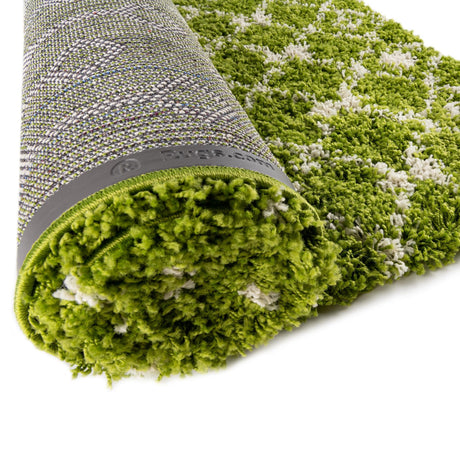 Green 9' x 12' Moroccan Trellis Shag Rectangle Area Rug Thick Soft Touch Fluffy & Plush Shaggy Pile 100% Polypropylene Geometric Traditional Carpet for Sale at Rug Engine