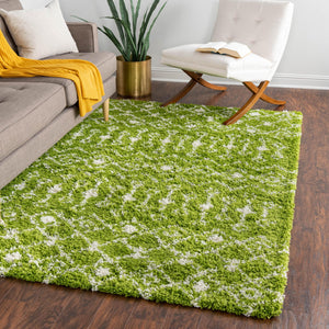 Green 7' 10 x 10' Moroccan Trellis Shag Rectangle Area Rug Thick Soft Touch Fluffy & Plush Shaggy Pile