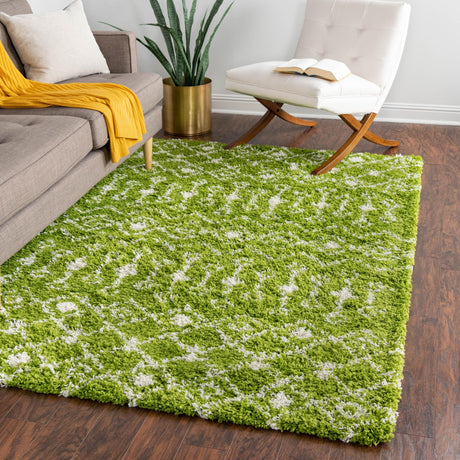 Green 10' x 14' 1 Moroccan Trellis Shag Rectangle Area Rug Thick Soft Touch Fluffy & Plush Shaggy Pile 100% Polypropylene Geometric Traditional Carpet for Sale at Rug Engine