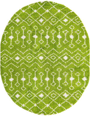 Green 7' 10 x 10' Moroccan Trellis Shag Oval Area Rug Thick Soft Touch Fluffy & Plush Shaggy Pile