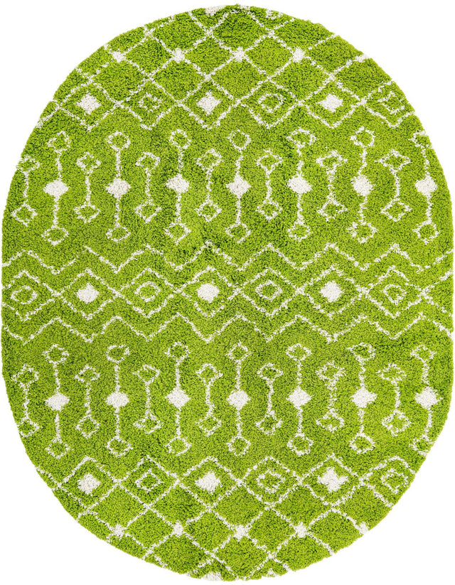 Green 7' 10 x 10' Moroccan Trellis Shag Oval Area Rug Thick Soft Touch Fluffy & Plush Shaggy Pile