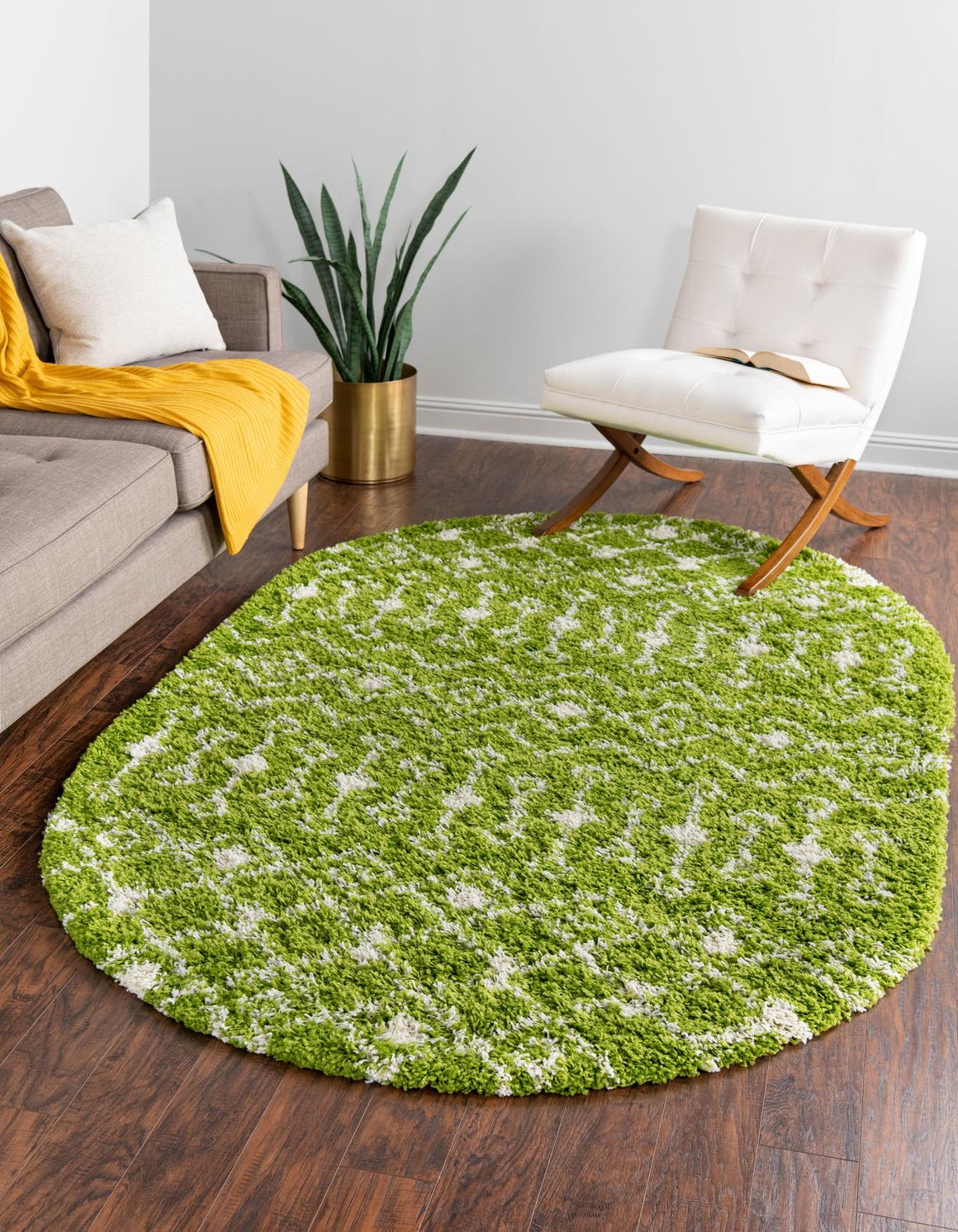 Green 5' 3 x 8' Moroccan Trellis Shag Oval Area Rug Thick Soft Touch Fluffy & Plush Shaggy Pile 100% Polypropylene Geometric Traditional Carpet for Sale at Rug Engine