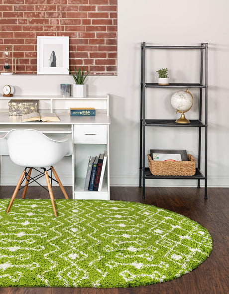 Green 5' 3 x 8' Moroccan Trellis Shag Oval Area Rug Thick Soft Touch Fluffy & Plush Shaggy Pile 100% Polypropylene Geometric Traditional Carpet for Sale at Rug Engine