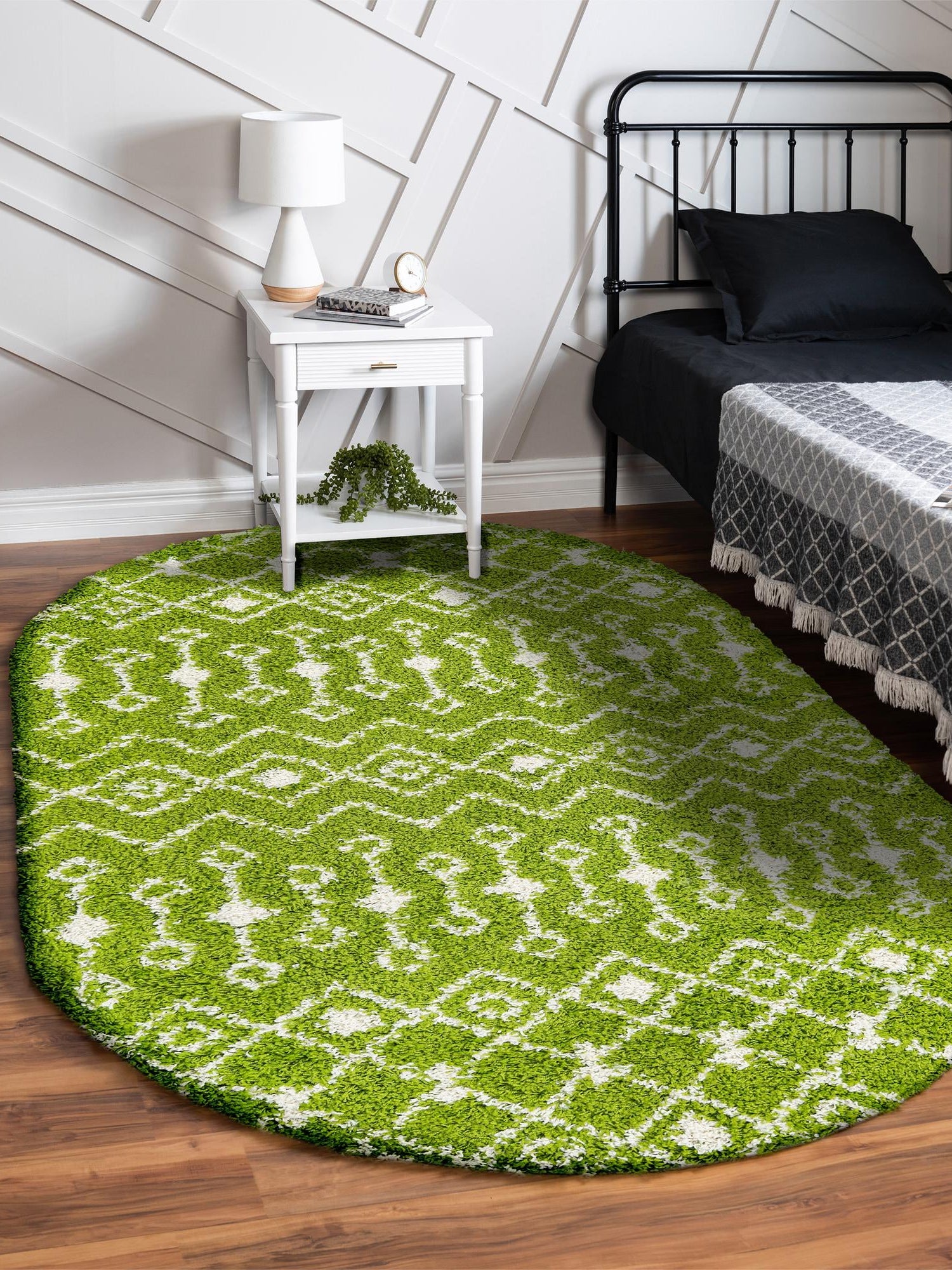 Green 7' 10 x 10' Moroccan Trellis Shag Oval Area Rug Thick Soft Touch Fluffy & Plush Shaggy Pile 100% Polypropylene Geometric Traditional Carpet for Sale at Rug Engine