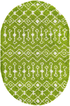 Green 5' 3 x 8' Moroccan Trellis Shag Oval Area Rug Thick Soft Touch Fluffy & Plush Shaggy Pile