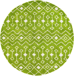 Green 10' x 10' Moroccan Trellis Shag Round Area Rug Thick Soft Touch Fluffy & Plush Shaggy Pile
