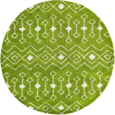 Green 8' x 8' Moroccan Trellis Shag Round Rug