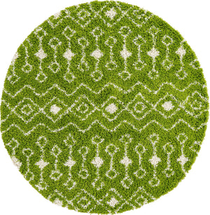 Green 6' x 6' Moroccan Trellis Shag Round Rug