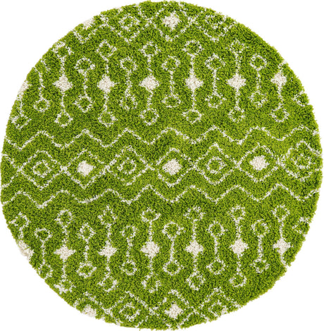 Green 6' x 6' Moroccan Trellis Shag Round Rug