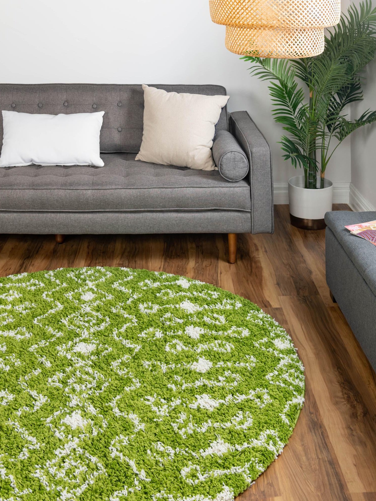 Green 5' 3 x 5' 3 Moroccan Trellis Shag Round Area Rug Thick Soft Touch Fluffy & Plush Shaggy Pile 100% Polypropylene Geometric Traditional Carpet for Sale at Rug Engine